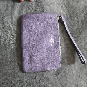 Coach Purple Leather Wristlet Clutch with Zip
